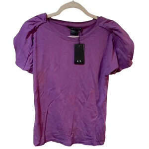 NWT Armani Exchange Purple Knit Top Shirt with Fancy Short Sleeves Sz Small